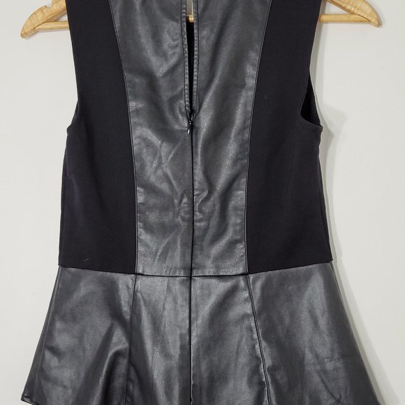 Tristan | Black Faux Leather Peplum Sleeveless Shirt Top Zipper Back Stretch S - Picture 5 of 8